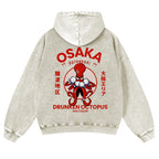 Osaka Drunken Octopus Vintage Washed Cotton Back Art Hoodie