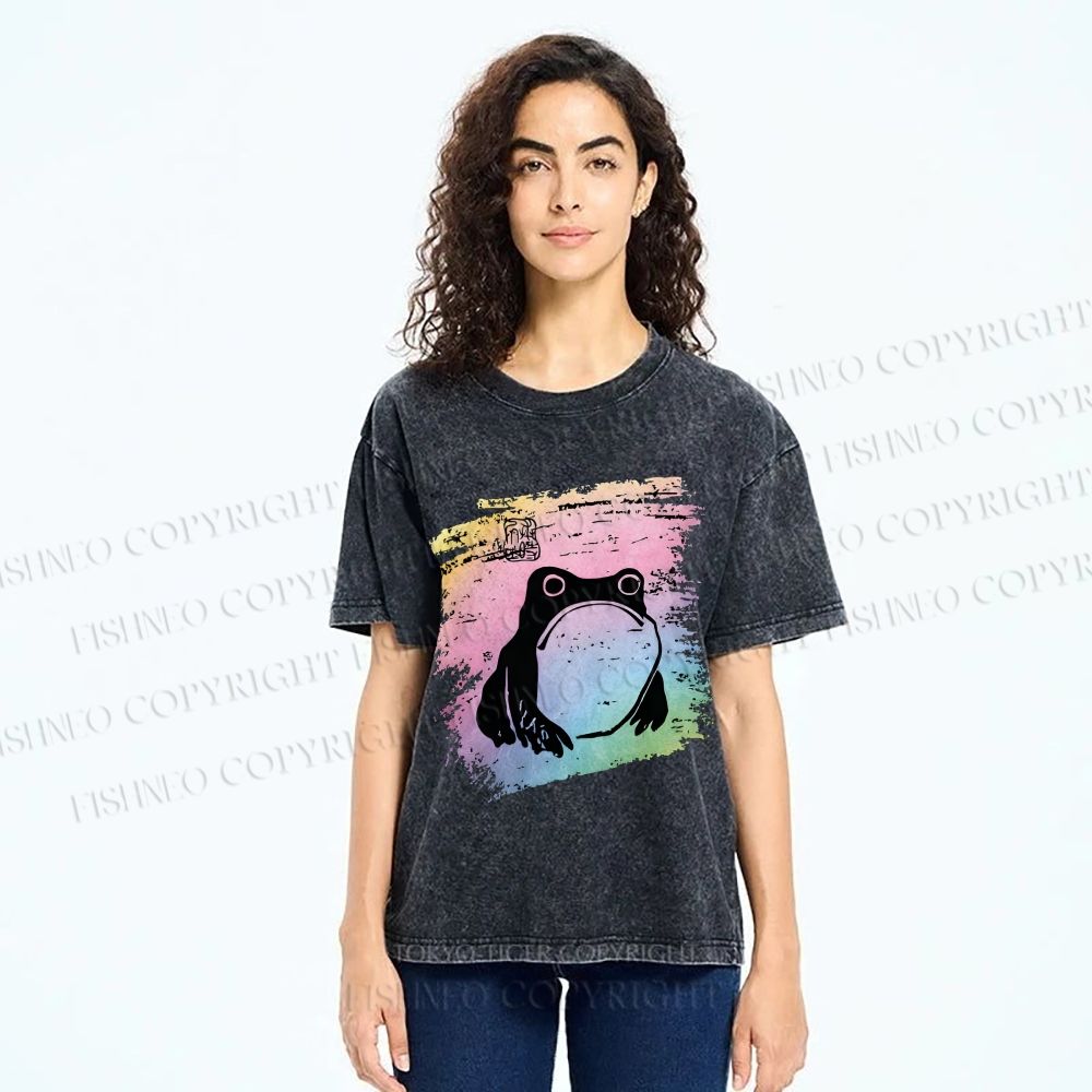 Unisex Grumpy Matsumoto Hoji Frog Printed Washed Tee