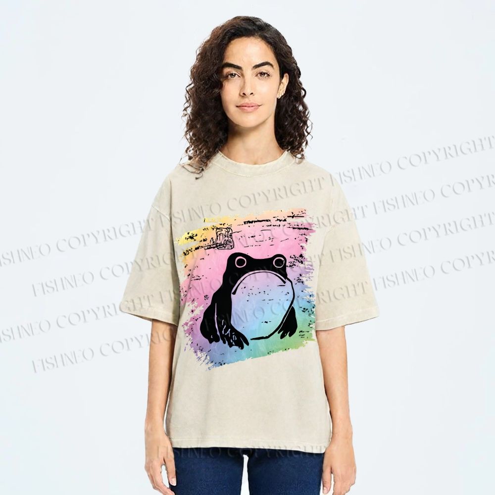 Unisex Grumpy Matsumoto Hoji Frog Printed Washed Tee