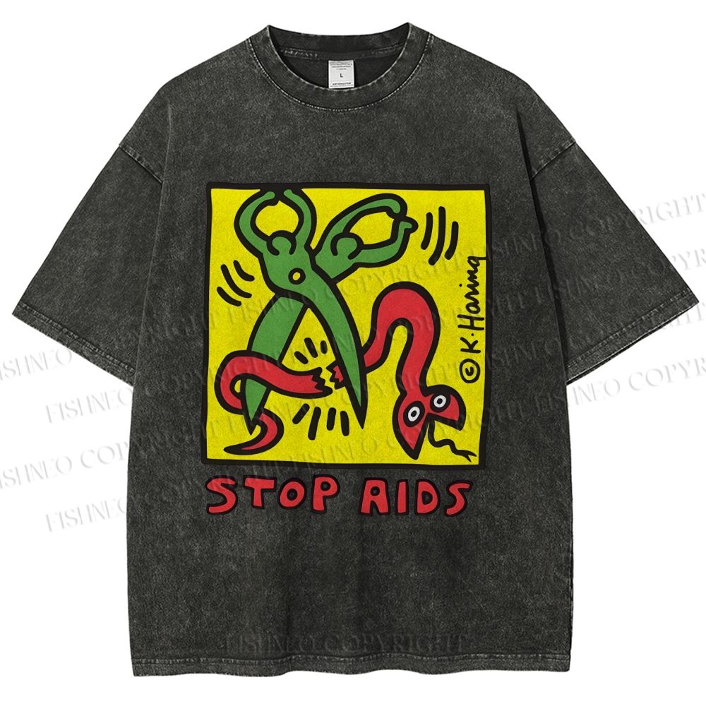 Unisex Stop Aids Printed Washed Tee
