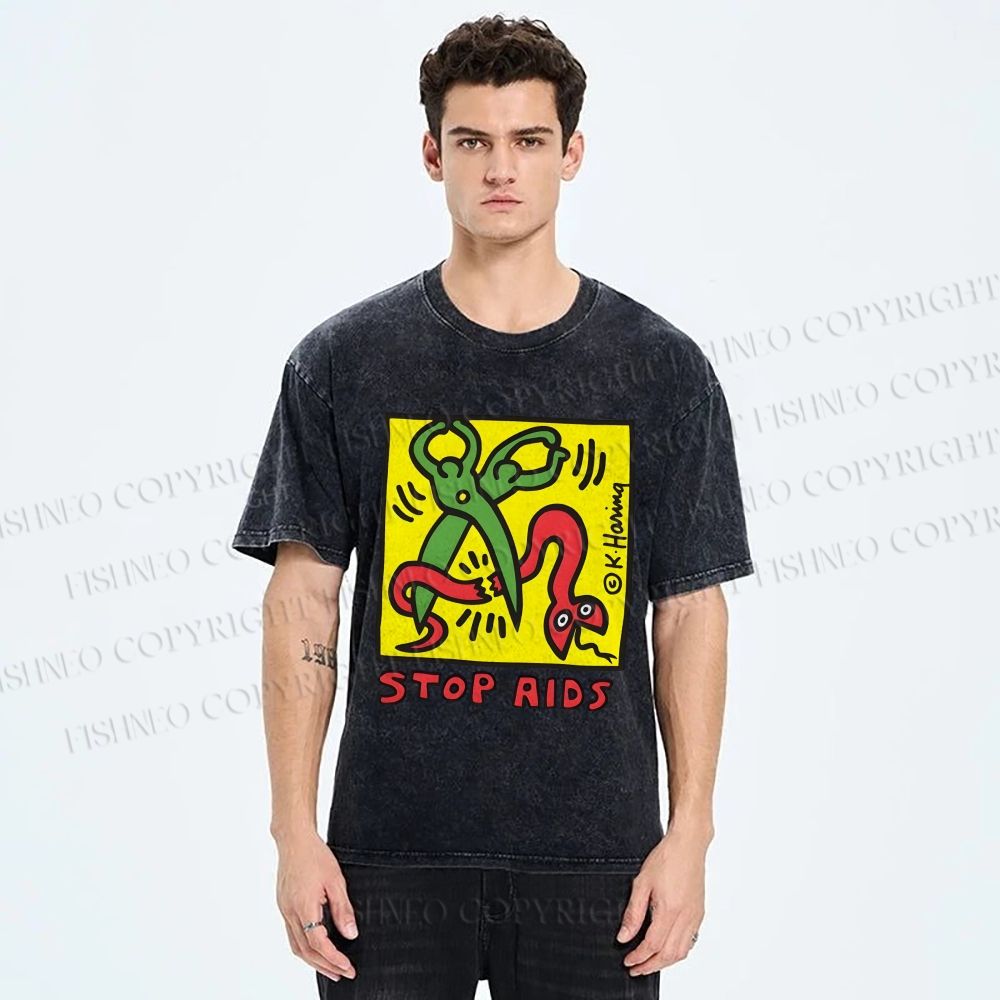 Unisex Stop Aids Printed Washed Tee