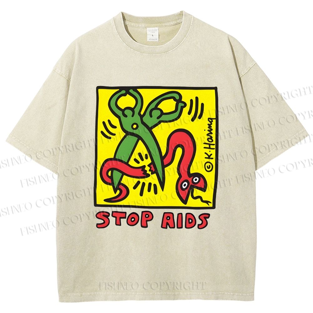 Unisex Stop Aids Printed Washed Tee
