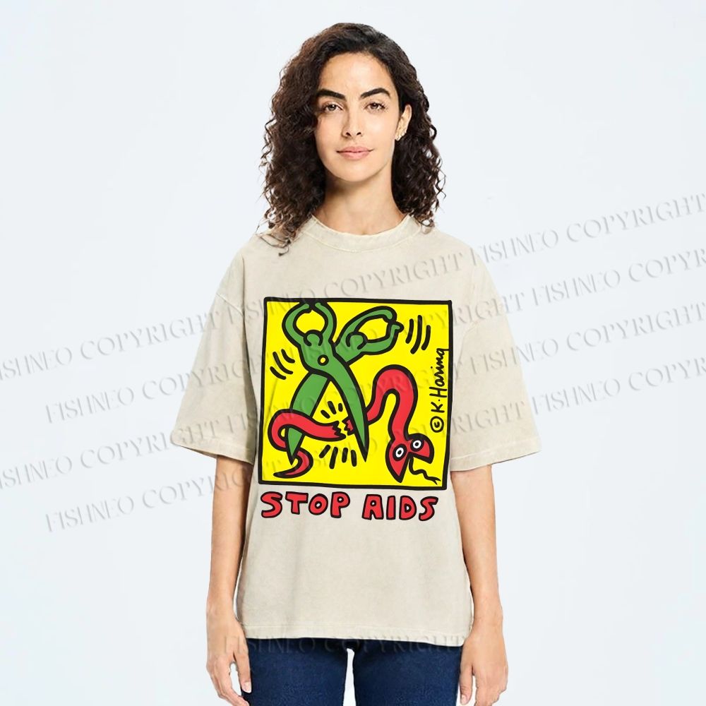Unisex Stop Aids Printed Washed Tee