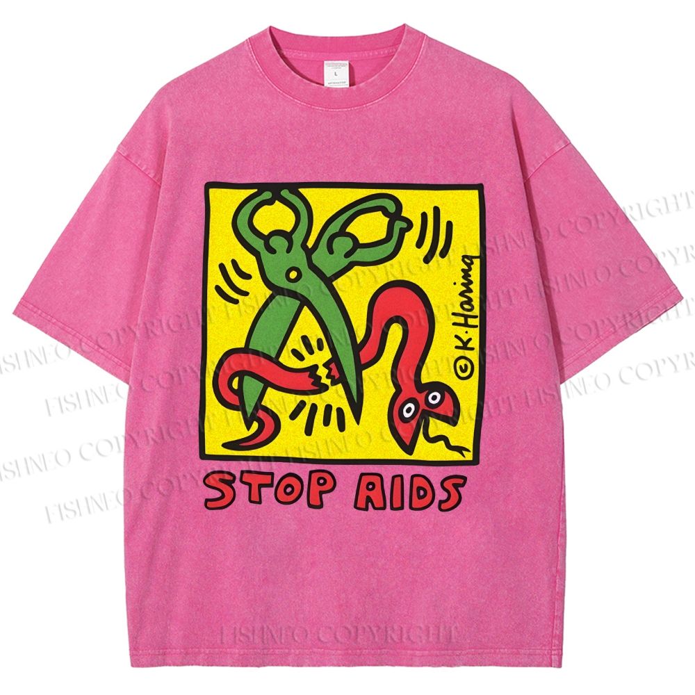 Unisex Stop Aids Printed Washed Tee