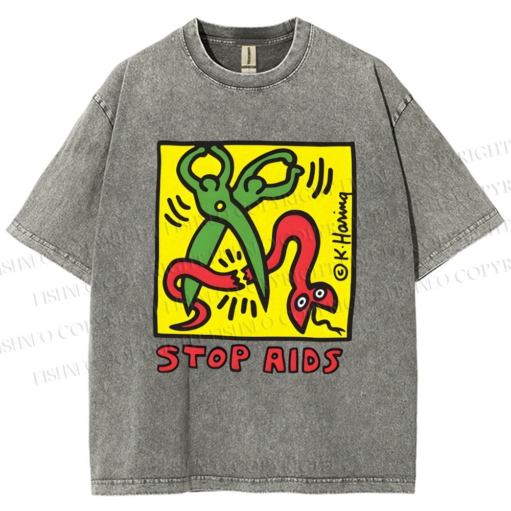 Unisex Stop Aids Printed Washed Tee