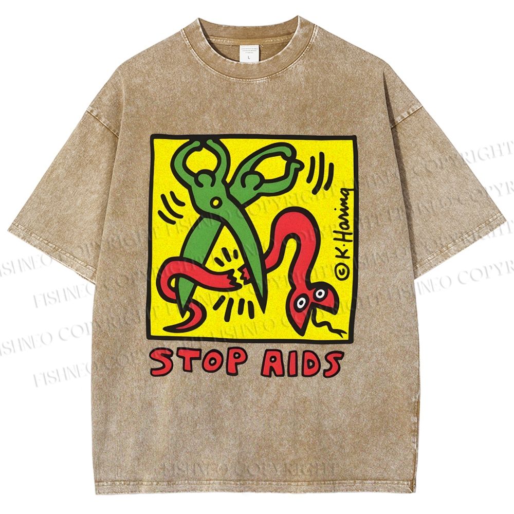 Unisex Stop Aids Printed Washed Tee