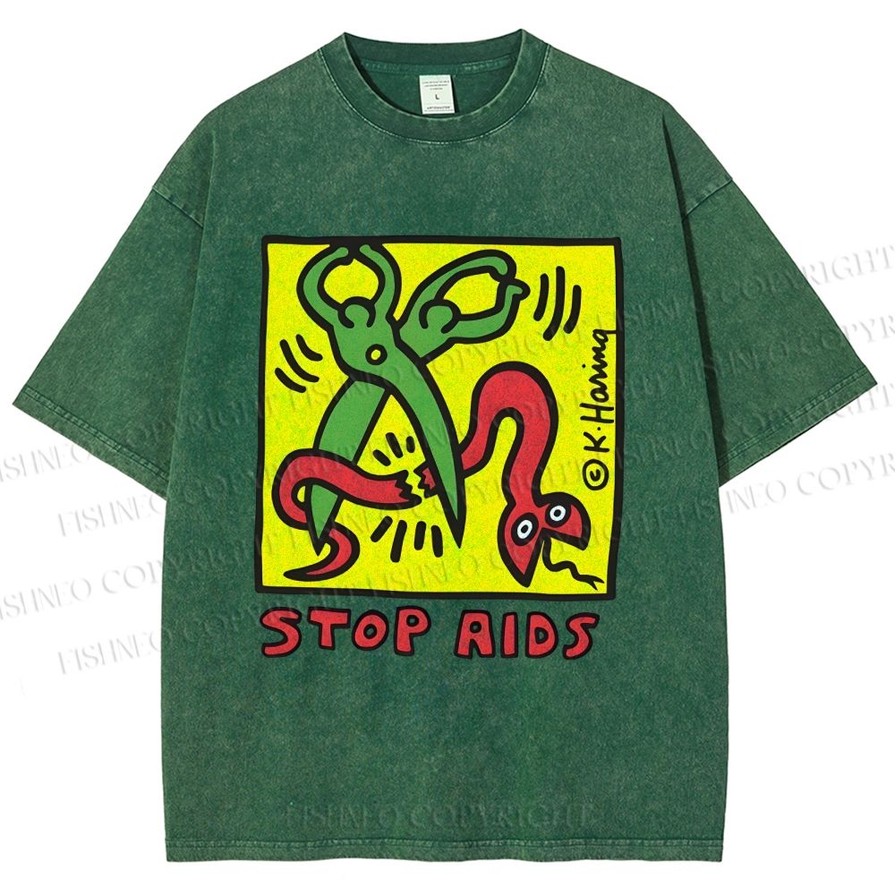 Unisex Stop Aids Printed Washed Tee