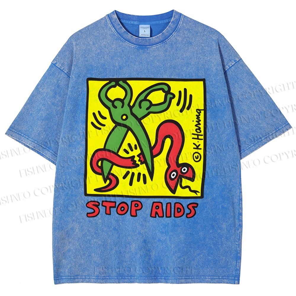 Unisex Stop Aids Printed Washed Tee
