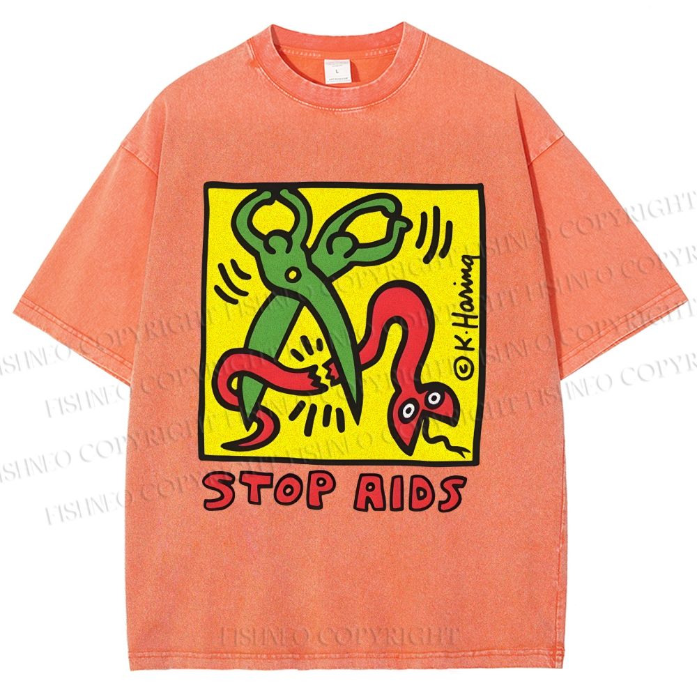 Unisex Stop Aids Printed Washed Tee
