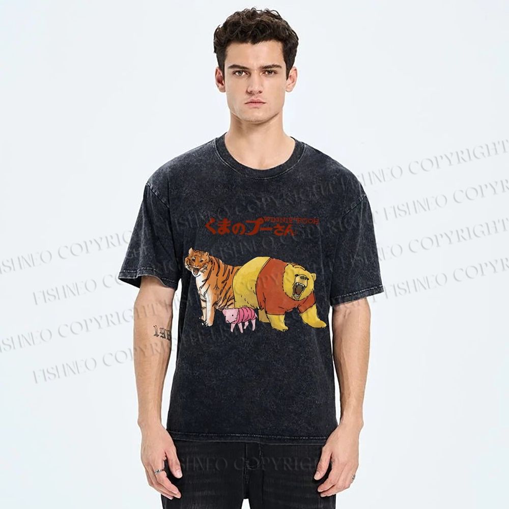 Unisex Winnie The Pooh Printed Washed Tee