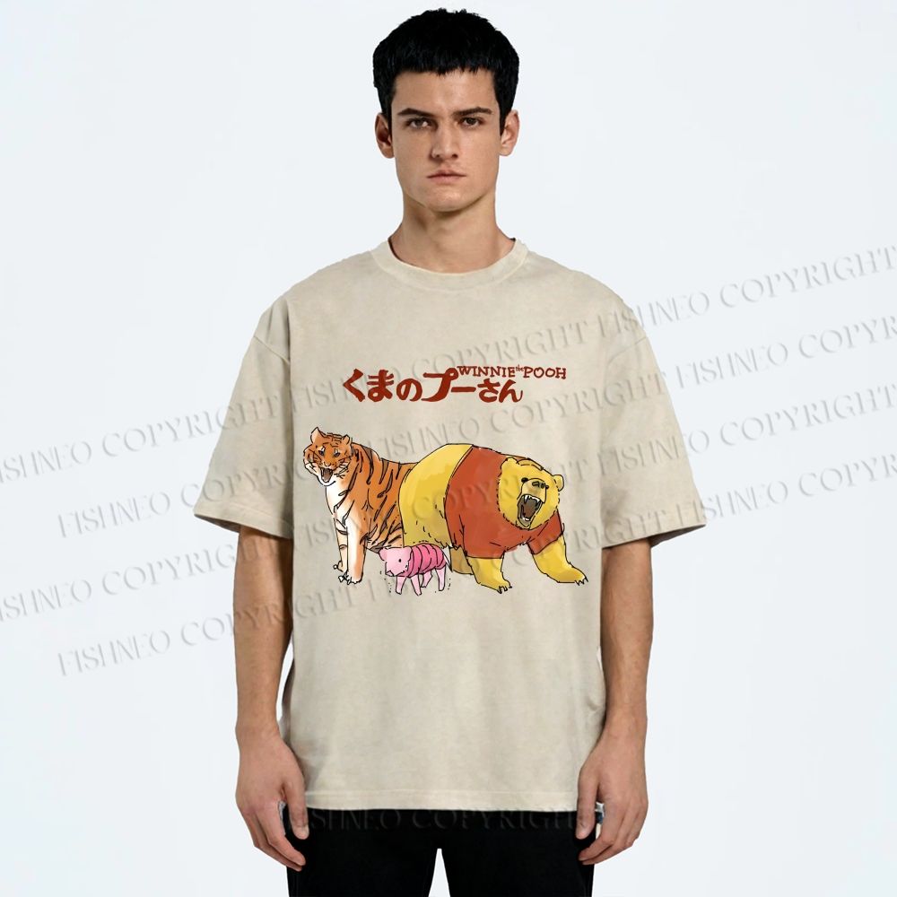 Unisex Winnie The Pooh Printed Washed Tee
