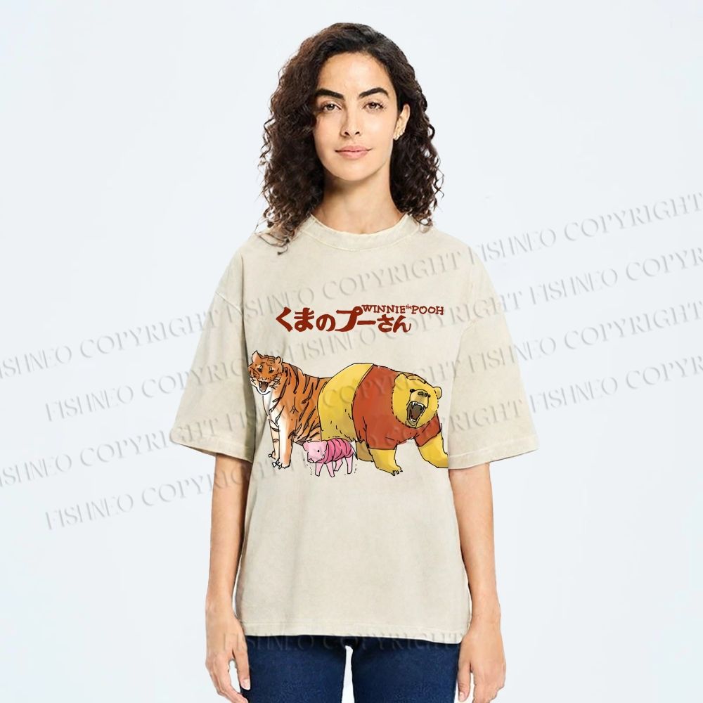 Unisex Winnie The Pooh Printed Washed Tee