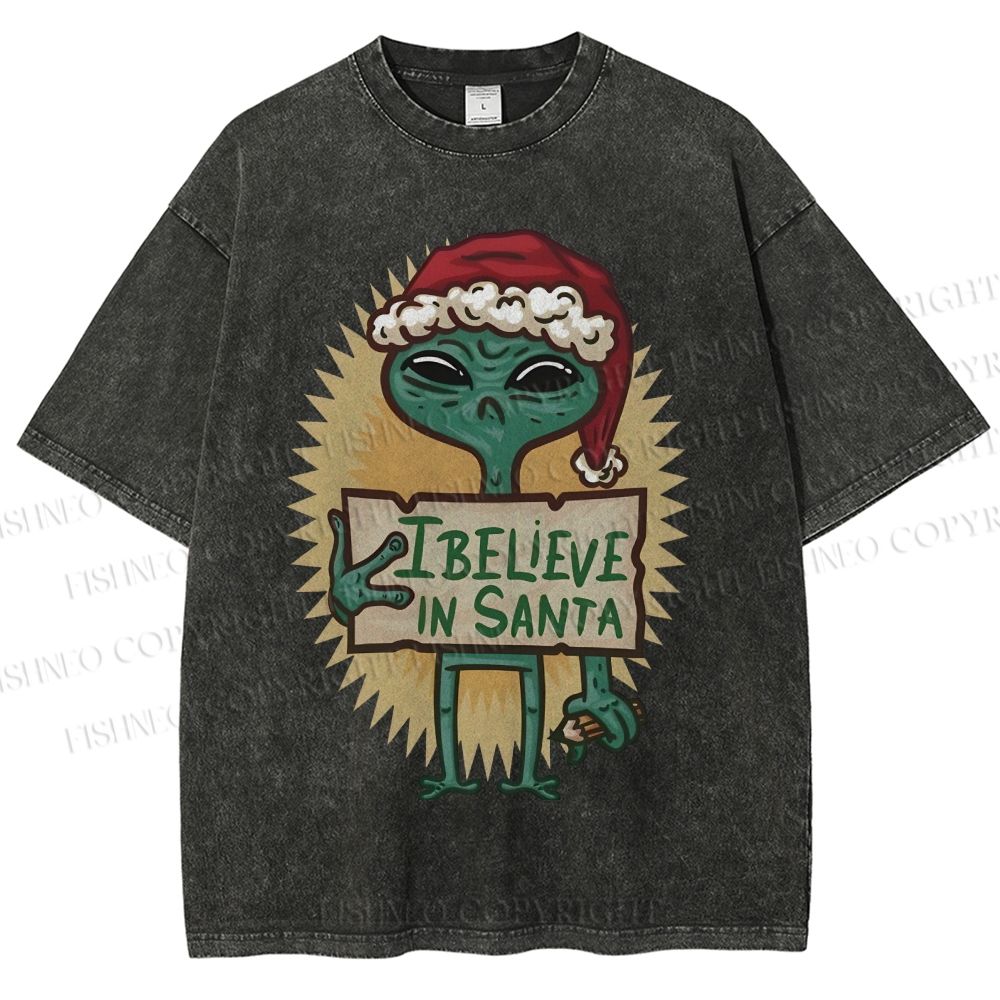 Unisex I Believe In Santa Printed Washed Tee