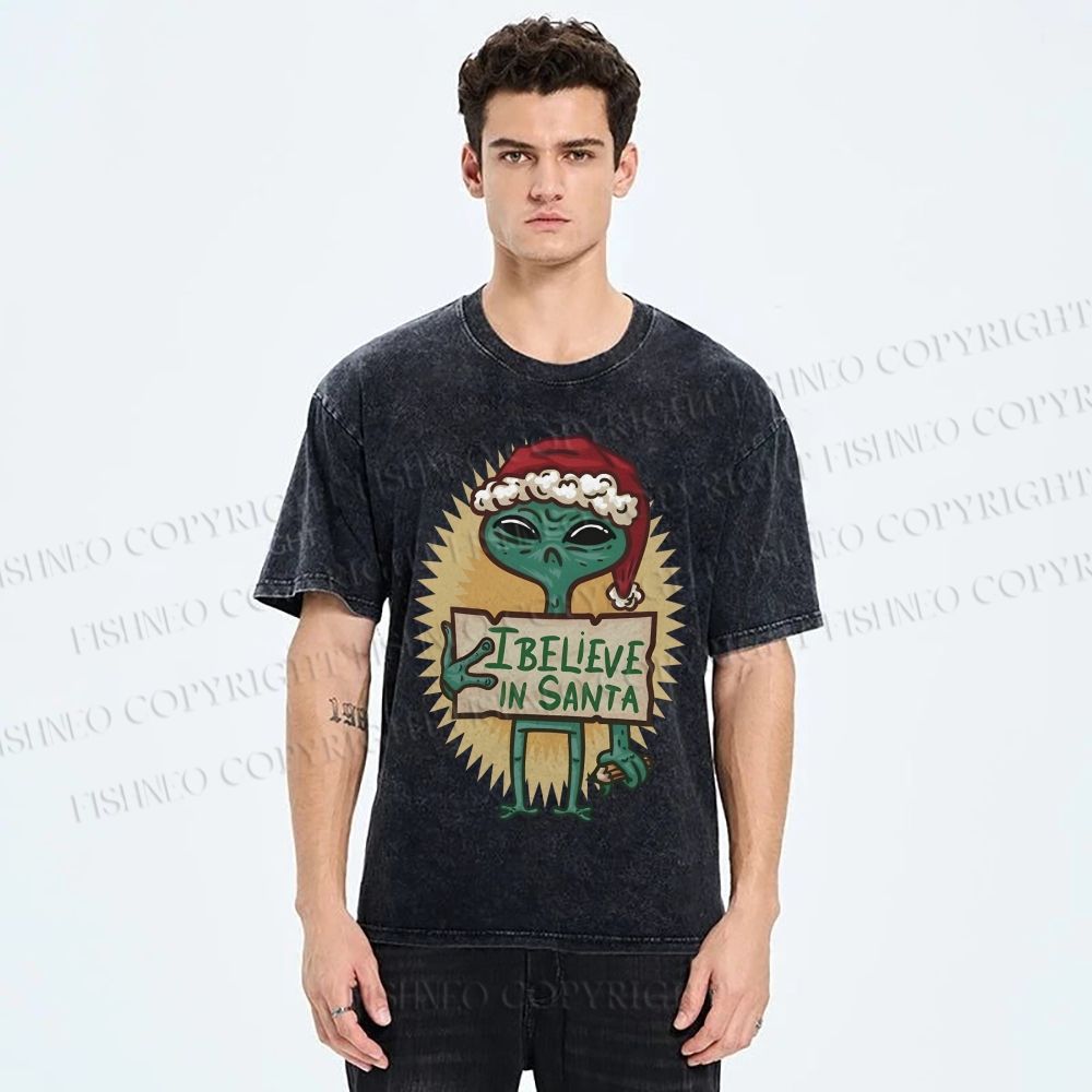 Unisex I Believe In Santa Printed Washed Tee
