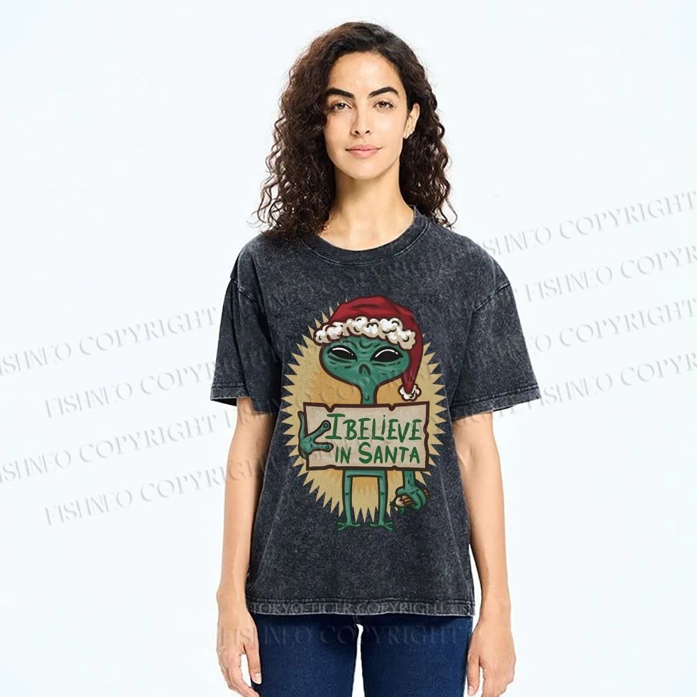 Unisex I Believe In Santa Printed Washed Tee