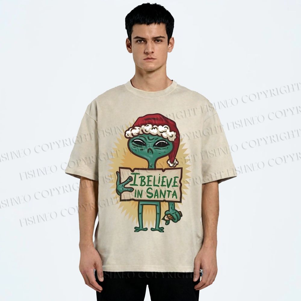 Unisex I Believe In Santa Printed Washed Tee