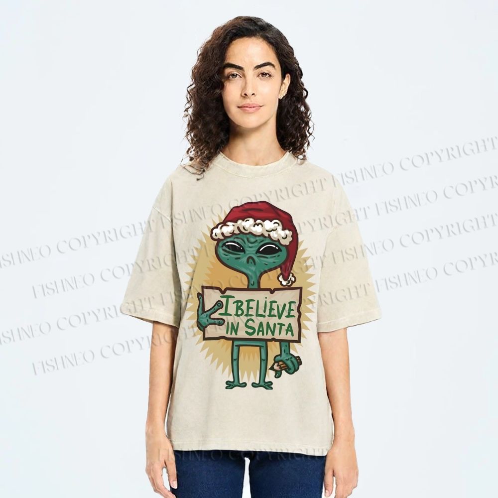 Unisex I Believe In Santa Printed Washed Tee