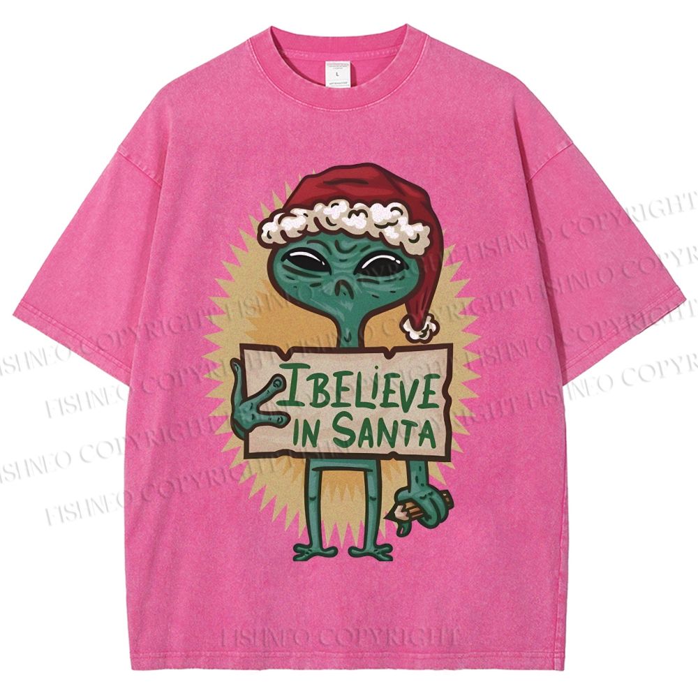 Unisex I Believe In Santa Printed Washed Tee