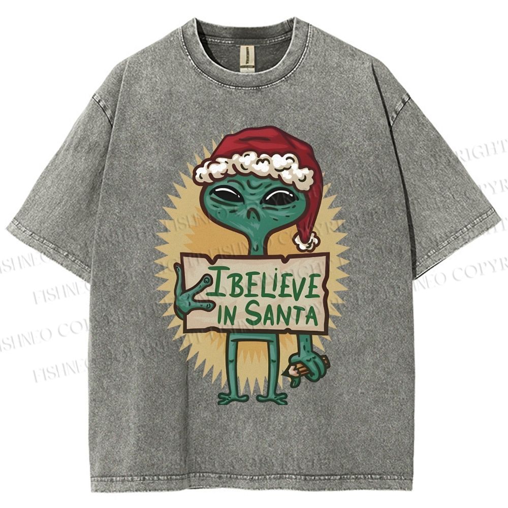 Unisex I Believe In Santa Printed Washed Tee