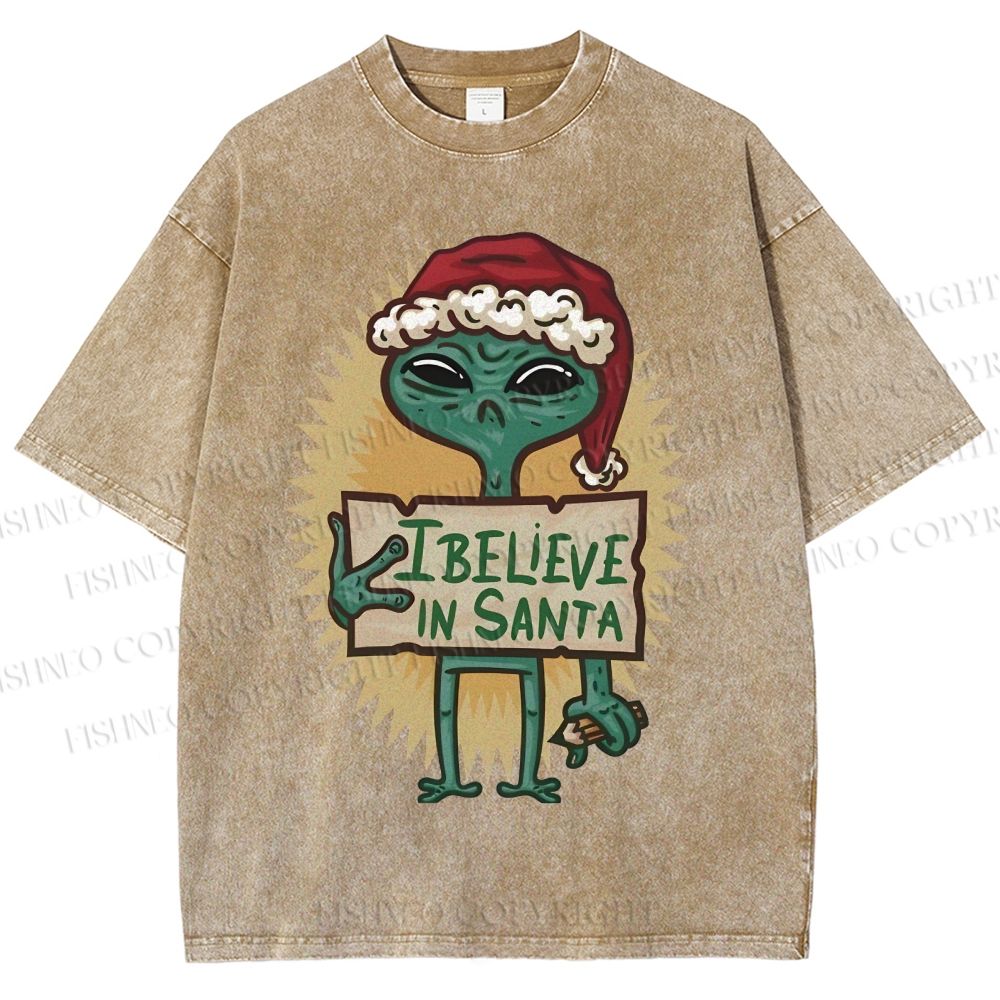 Unisex I Believe In Santa Printed Washed Tee
