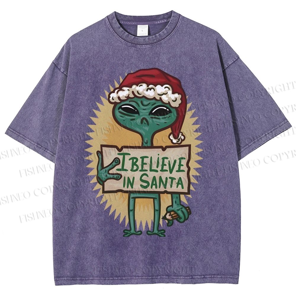 Unisex I Believe In Santa Printed Washed Tee
