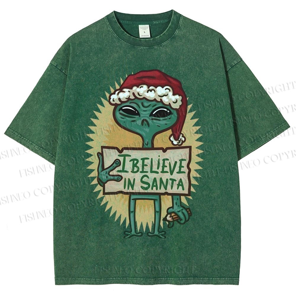 Unisex I Believe In Santa Printed Washed Tee