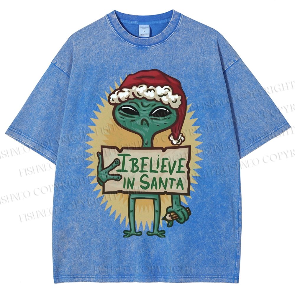Unisex I Believe In Santa Printed Washed Tee