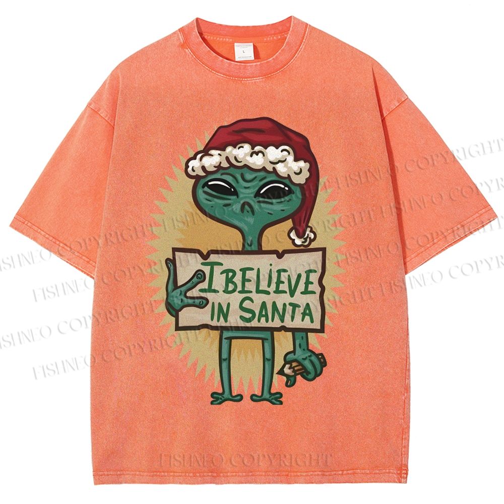 Unisex I Believe In Santa Printed Washed Tee