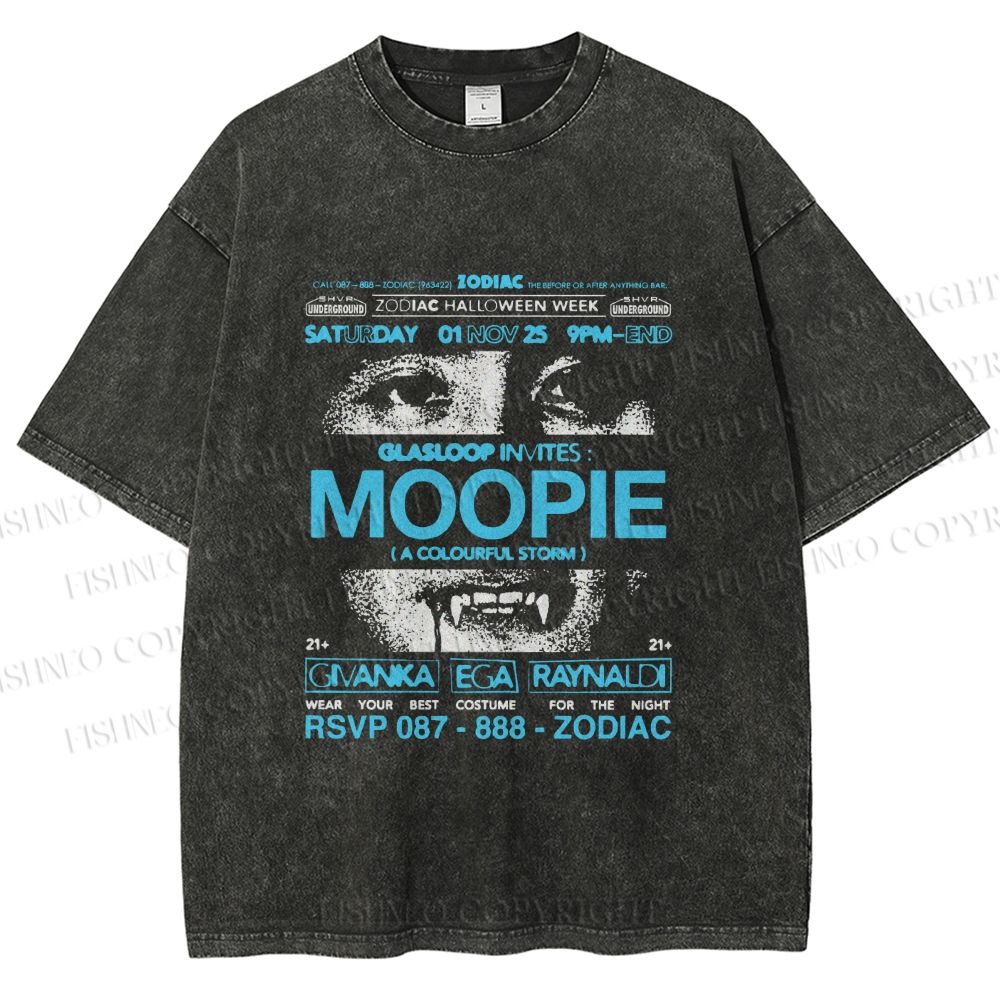 Unisex Moopie Poster Printed Washed Tee