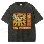 Unisex Stay Zesty Tiger Printed Washed Tee