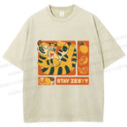 Unisex Stay Zesty Tiger Printed Washed Tee