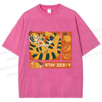 Unisex Stay Zesty Tiger Printed Washed Tee