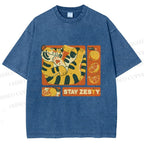 Unisex Stay Zesty Tiger Printed Washed Tee