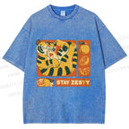 Unisex Stay Zesty Tiger Printed Washed Tee