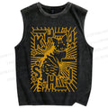 Unisex Cat With Stars Printed Washed Tank Top