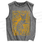Unisex Cat With Stars Printed Washed Tank Top