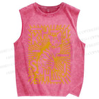Unisex Cat With Stars Printed Washed Tank Top