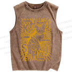 Unisex Cat With Stars Printed Washed Tank Top