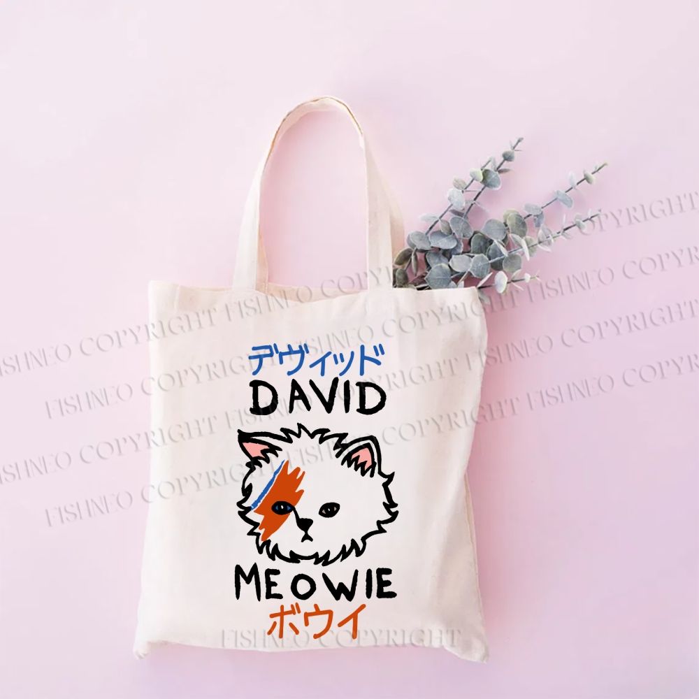 David Bowie Cat Printed Tote Bag