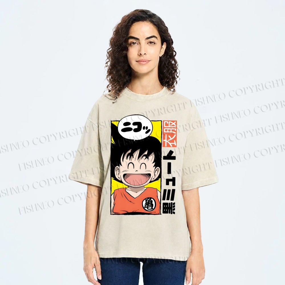Unisex Son Goku Printed Washed Tee