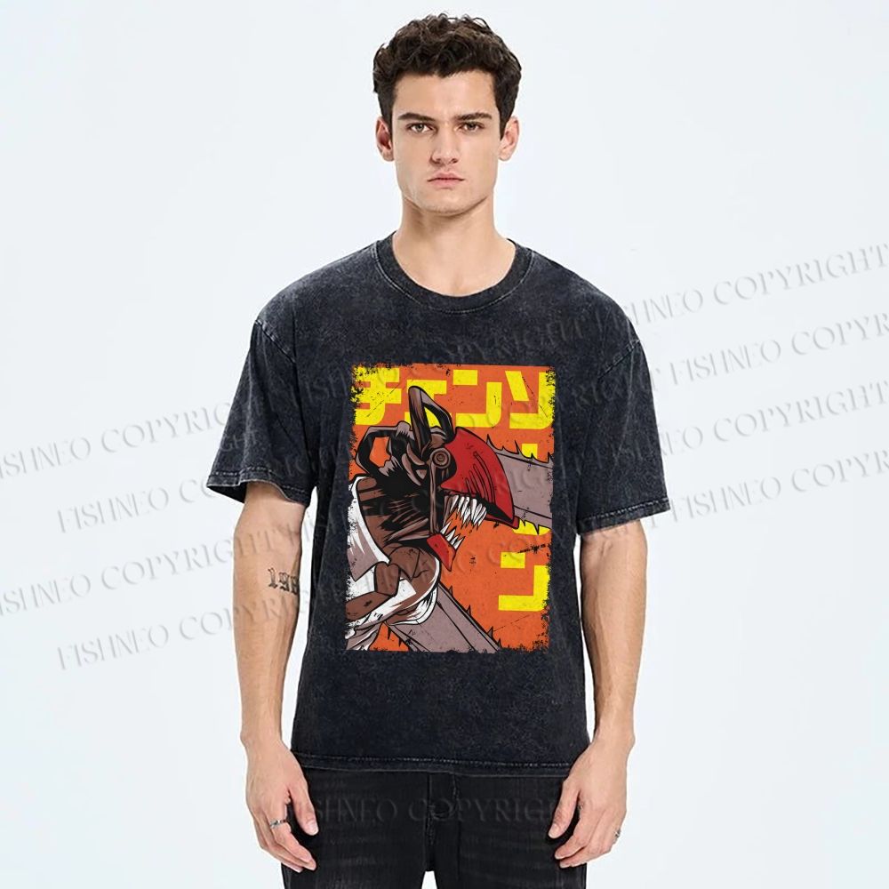 Unisex Chainsaw Man Printed Washed Tee