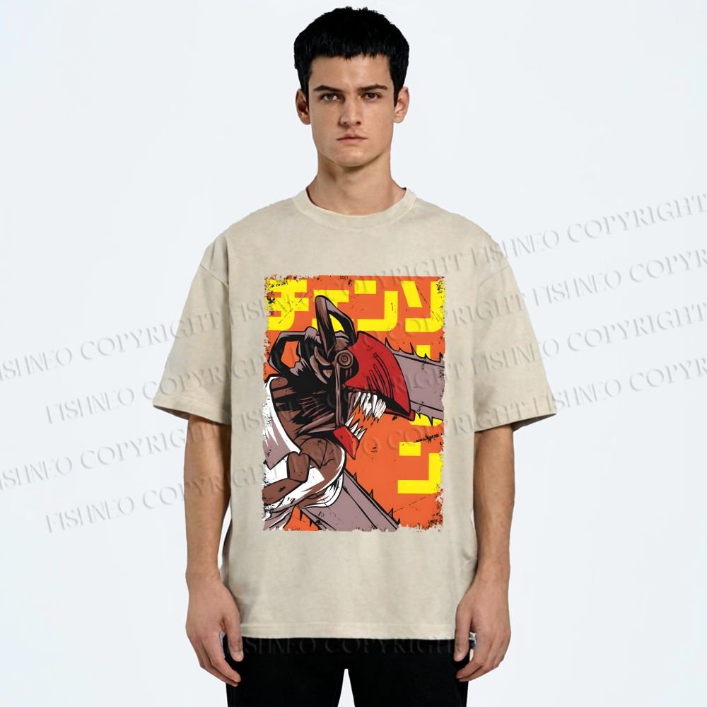 Unisex Chainsaw Man Printed Washed Tee
