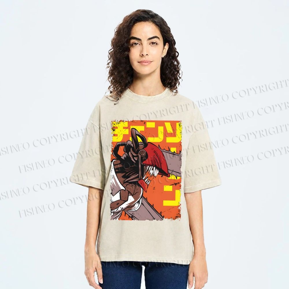 Unisex Chainsaw Man Printed Washed Tee