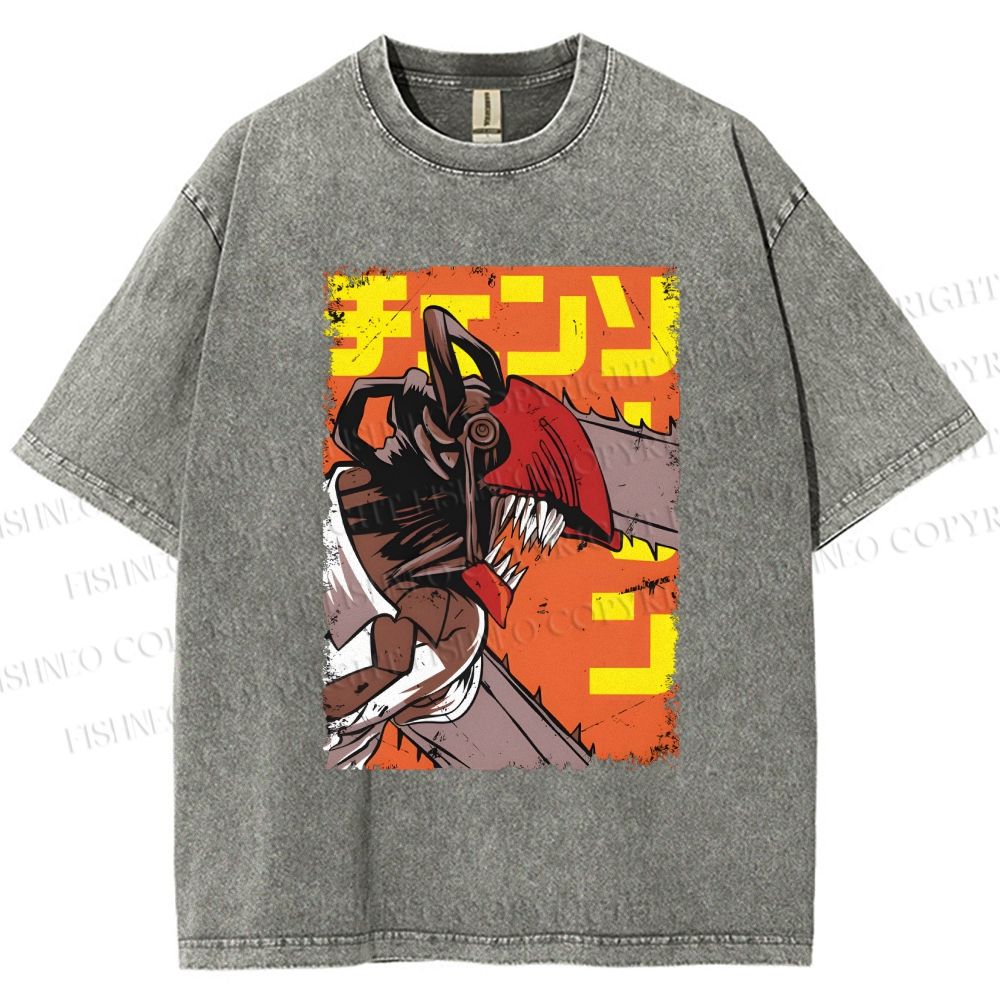 Unisex Chainsaw Man Printed Washed Tee