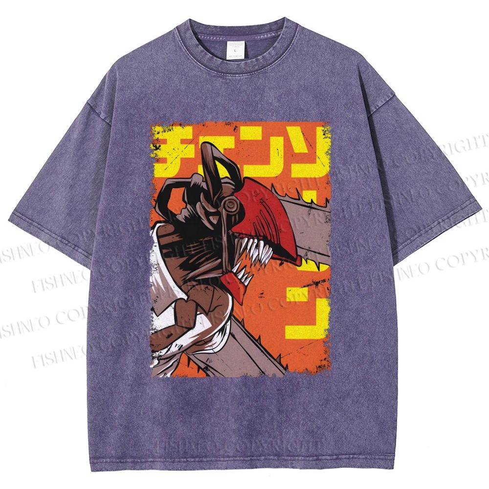 Unisex Chainsaw Man Printed Washed Tee