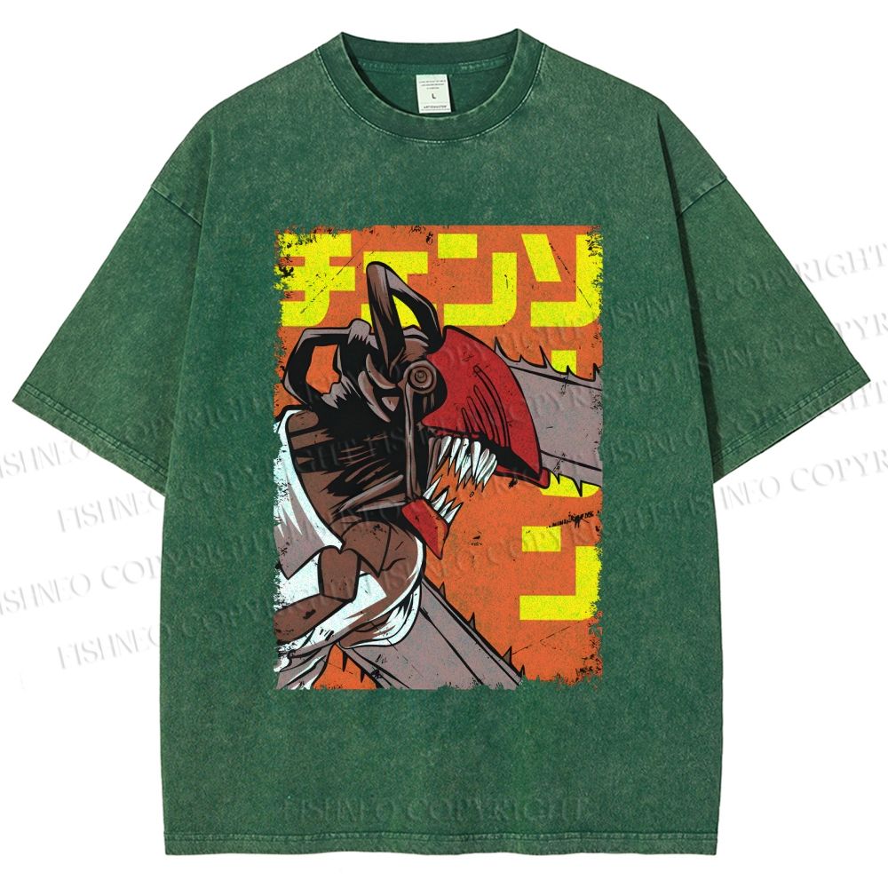 Unisex Chainsaw Man Printed Washed Tee