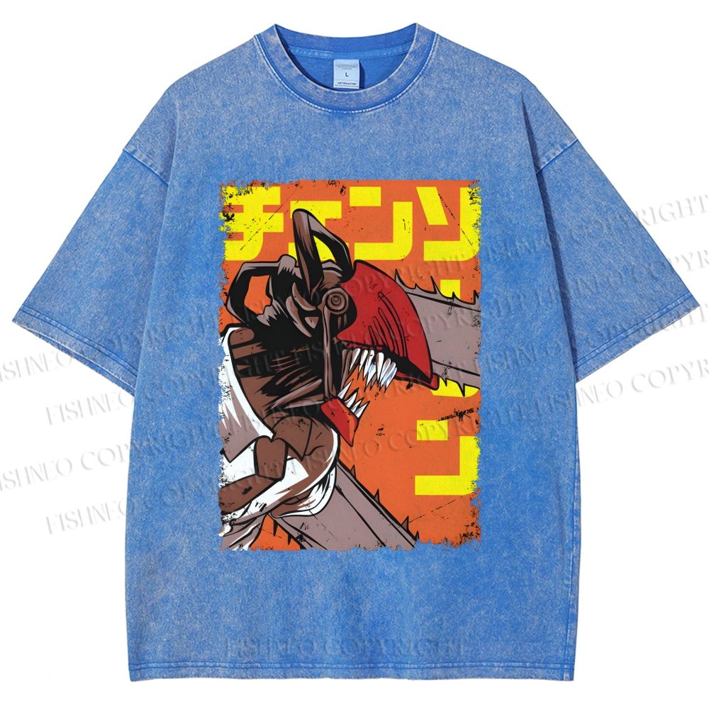 Unisex Chainsaw Man Printed Washed Tee