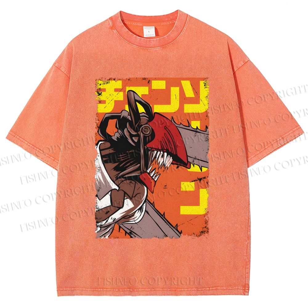 Unisex Chainsaw Man Printed Washed Tee