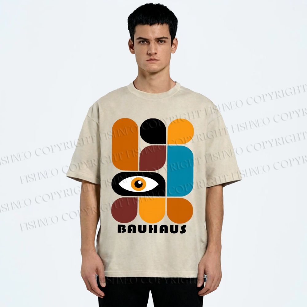 Unisex Bauhaus Geometry Eyes Printed Washed Tee