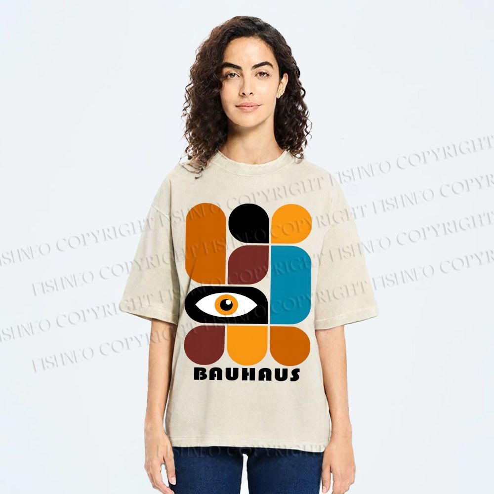 Unisex Bauhaus Geometry Eyes Printed Washed Tee